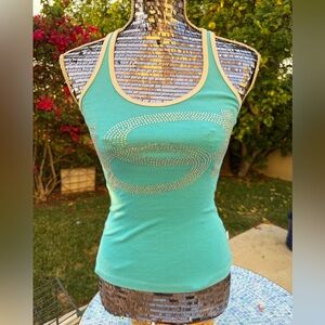 Bebe Teal and silver Embellished Tank Top